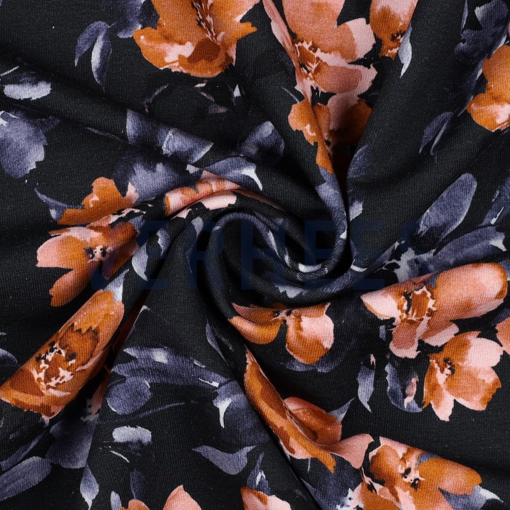 FRENCH TERRY DIGITAL FLOWERS NAVY #3