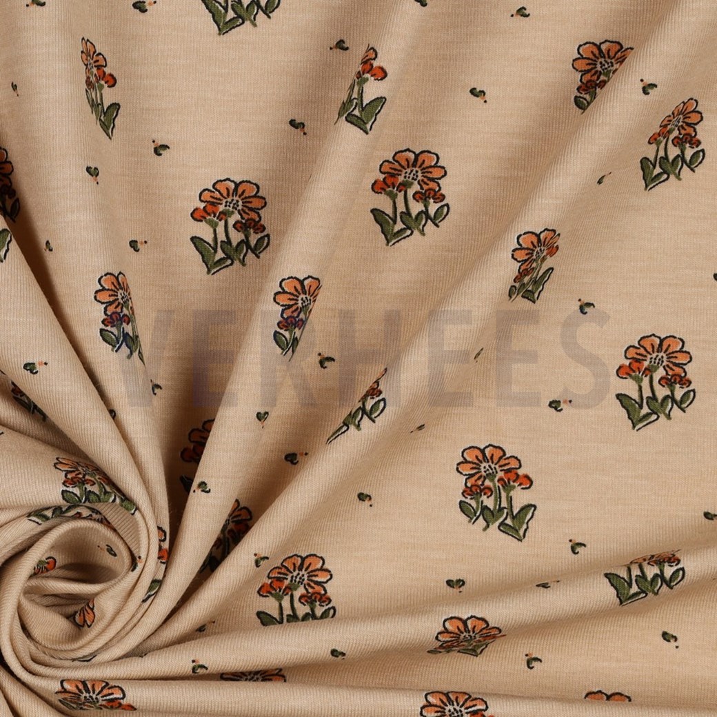 BAMBOO COTTON JERSEY SMALL FLOWERS SAND #3