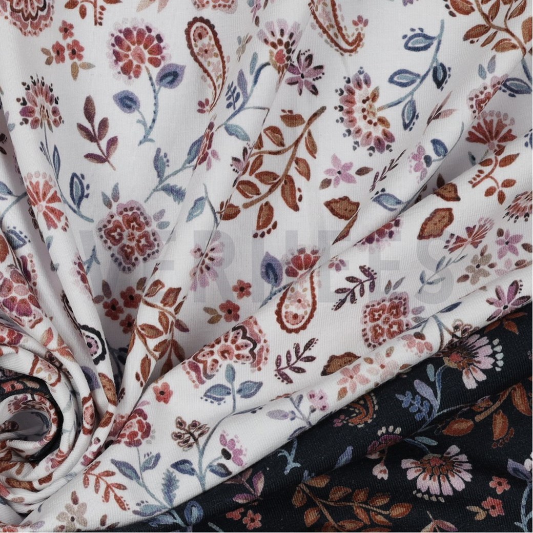 JERSEY DIGITAL PAISLEY FLOWERS WHITE LILAC #3