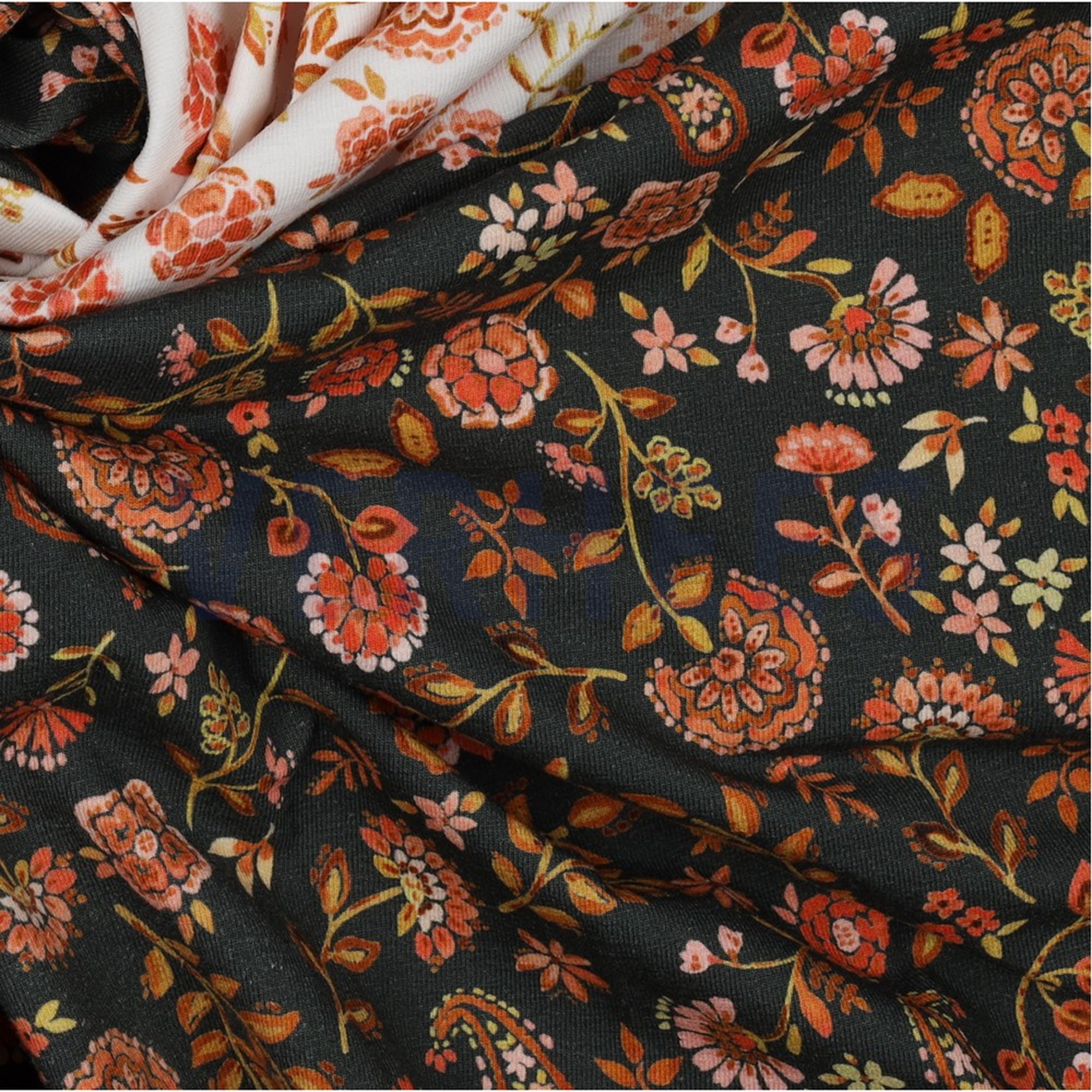 JERSEY DIGITAL PAISLEY FLOWERS ARMY GREEN (high resolution) #3