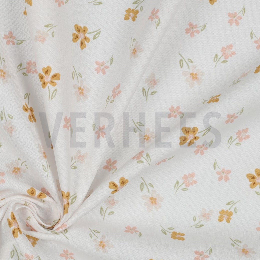 POPLIN GOOSE AND FLOWERS WHITE #3