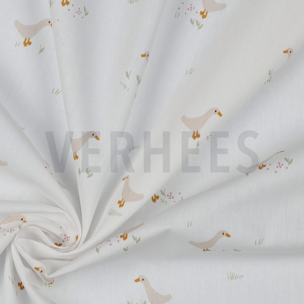 POPLIN GOOSE AND FLOWERS WHITE #3