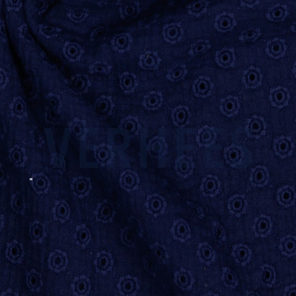 DOUBLE GAUZE EMBROIDERY FLOWERS NAVY #3