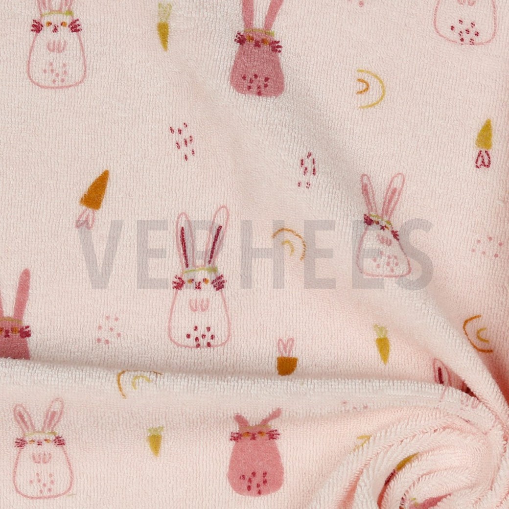 STRETCH TOWELING BUNNIES LIGHT ROSE #3
