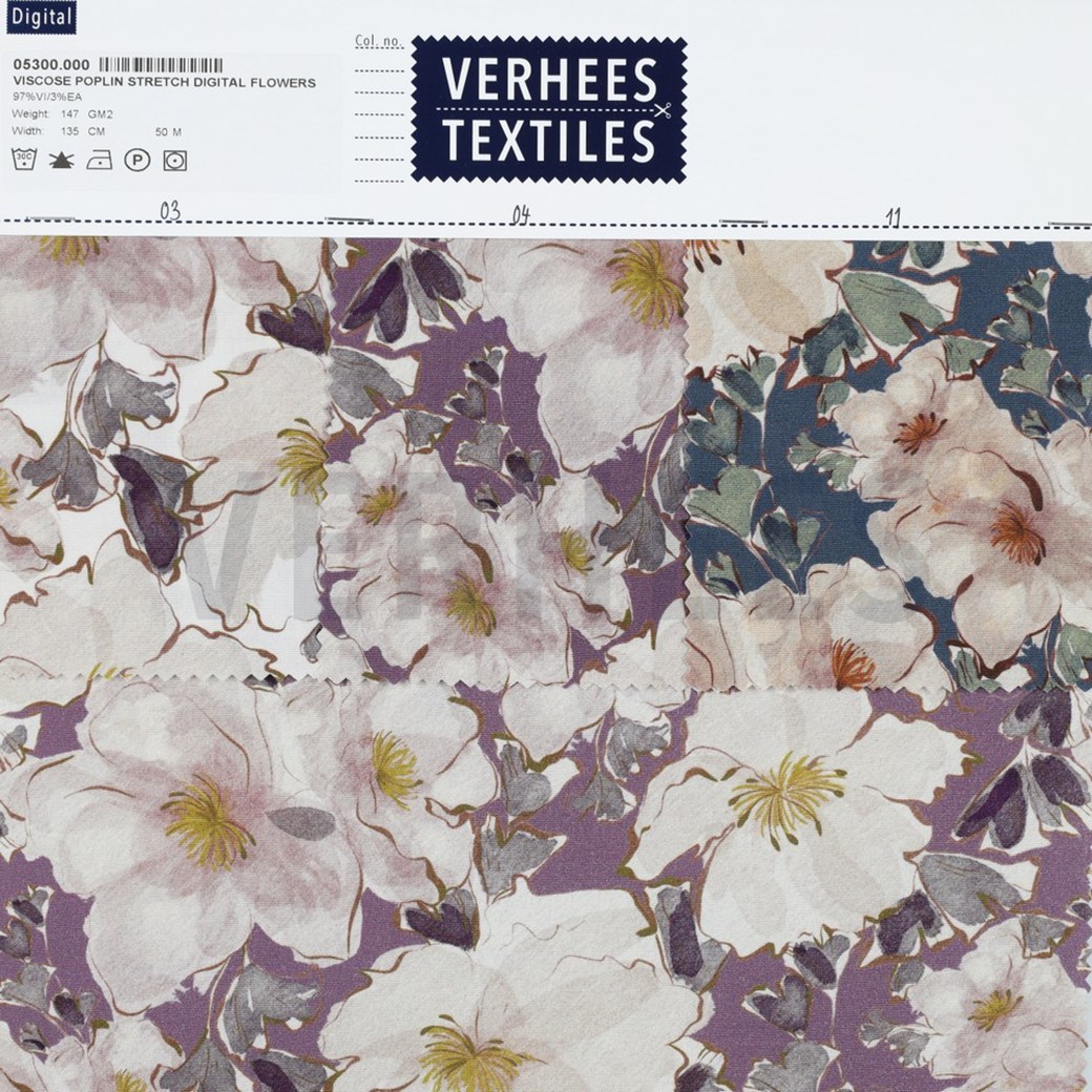 VISCOSE POPLIN STRETCH DIGITAL FLOWERS WHITE #4