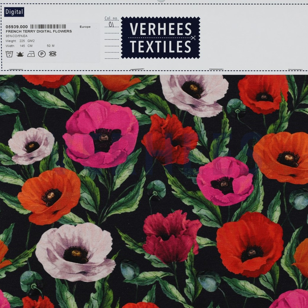 FRENCH TERRY DIGITAL FLOWERS NAVY #4