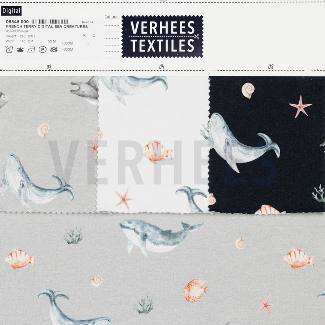 FRENCH TERRY DIGITAL SEA CREATURES WHITE #4